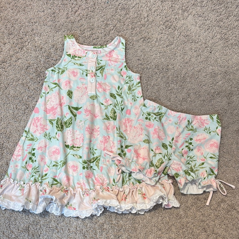 SWEETHONEY- Floral Pajamas Set - Pink and Green